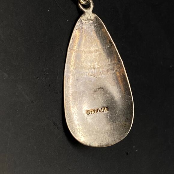 Vintage NAVAJO Sterling Silver Turquoise Native American Pendant Necklace 14.5" - Picture 6 of 7